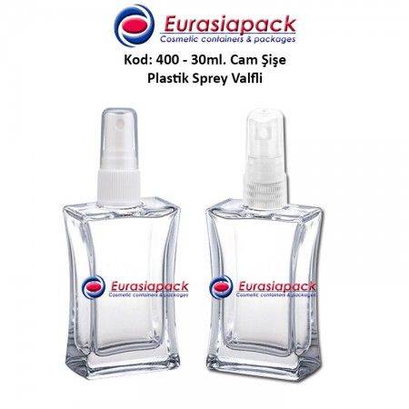 Plastik Spreyli Cam Parfüm Şişesi Kod: 400 - 30ml.
