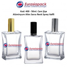 Alüminyum Spreyli İnce Belli Köşeli Cam Parfüm Şişesi Kod: 400 - 50ml.